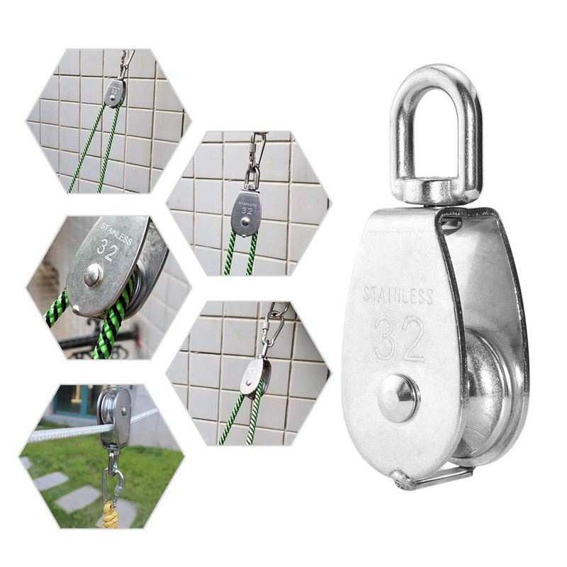 4Pcs M32 Single Pulley Block, Creatiee-Pro Heavy Duty 304 Stainless