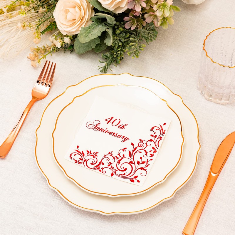 Crisky Servilletas de cóctel rojas de 40 aniversario para decoración