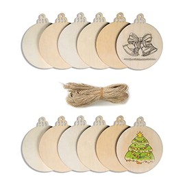 Guzon 50PCS Natural Round Wood Discs with Holes, DIY Wooden Ornaments 3" Unfinished Predrilled Wood for Christmas Crafts Centerpieces Holiday Disco Hanging Decorations