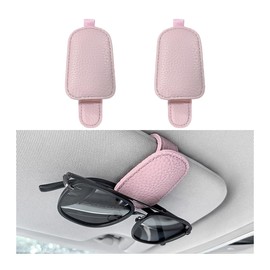 zipelo Sunglasses Holders for Car Sun Visor, 2PCS Magnetic Leather Vehicle Glasses Hanger Clip for Ticket Card, Auto Interior Eyeglass Organizer Accessories, Universal for SUV Sedan Truck (Pink)