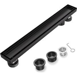 Bmvlffs 32 Inch Offset Linear Shower Drain Matte Black，2-in-1 Flat Reversible Cover with Tile Insert Grate Cover, Side Out Stainless Steel Linear Floor Drain Including Hair Strainer