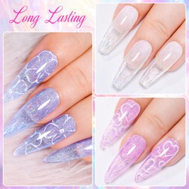 MEET ACROSS Holographic Glitter Gel Polish Set of 6 Colors Rainbow Shimmer Jelly Gel Nail Polish Pink Purple Blue White Sparkle Translucent Soak Off Nail Polish Home DIY Manicure Nail Salon Varnish