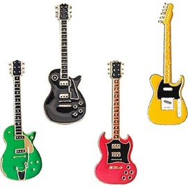 4 Pcs Guitar Brooch Pins Cute Enamel Musical Instrument Badges on Guitar Brooches Badges Wear on Backpack, Shirt, Jacket, Hat, or Tie (Style 1, One Size)