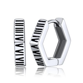 GoldChic Viking Men's Women's Huggie Earrings Stainless Steel Nordic Roman Numbers Hoop Stud Earrings Triangle/Round/Hexagonal Small Huggie Hoop Earrings in Silver/Gold/Black