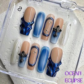 NailPhoria｜SURPRISE DEAL Collections (70 Styles) acrylic press nails:_Ocean Eclipse_M