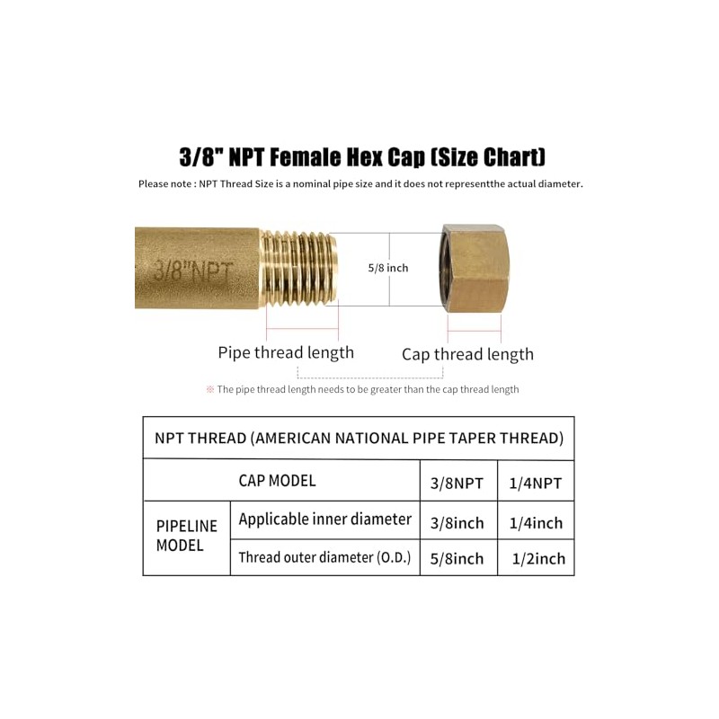 Sutekus Pipe Fitting Cap NPT Female Pipe Brass Fitting Hex