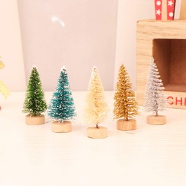 Artibetter 60 Pcs Mini Frosted Sisal Trees Bottle Brush Trees Mini Pine Trees with Wood Base Winter Snow Ornaments for Christmas Table Top Decor Winter Crafts Ornaments
