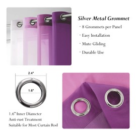 Melodieux Purple Ombre Sheer Curtains 84 Inches Long for Living Room, Bedroom Chiffon Purple White Gradient Grommet Voile Drapes, 52 by 84 Inch, 2 Panels