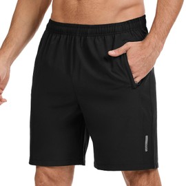 UVSAI Men's UPF 50+ 7" Inseam Hiking Shorts with 3 Zipper Pockets Water Resistant Quick Dry Lightweight for Outdoor Fishing Black