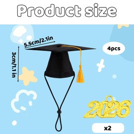 Cat Graduation Cap, Mini Graduation Caps Set for Small Pets, Decorative Photo Props with Adjustable Chin Straps, 4-Piece Pet Graduation Hat Collection for Hamsters Birds Lizards Rabbits