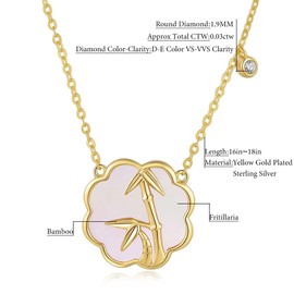 Caratant Gold Plated Sterling Silver Diamond Series,Necklace Bracelet Earrings,DEF VS~VVS,No fading, No allergies,Lab grown Diamond, Lucky, lover (Fritillaria Coin Pendant Necklace(Bamboo))