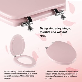 Pink Elongated Toilet Seat Natural Wood Toilet Seat with Zinc Alloy Hinges, Easy to Install also Easy to Clean, Scratch Resistant Toilet Seat by Angol Shiold (Elongated, Pink)