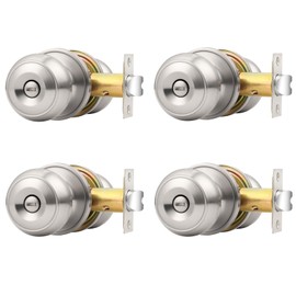 Probrico Privacy Door Knobs Brushed Nickel for Bedroom Bathroom, Interior Door Knob with Lock in Stainless Steel, 4 Pack
