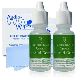 Audiologist's Choice Aud-Gel Earmold and Hearing Aid Lubricant (2 Pack/0.5 oz Bottle) - Lubricant Gel for Ear Plugs, Hearing Aids, Earmolds, and Other Earpieces - Includes Audiowipes and Liberty Cloth