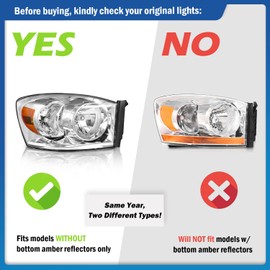 Vizotae Headlights Assembly for 2006-2008 Dodge Ram 1500/2500/3500 Halogen Headlamp Replacement, High/Low Beam with Bulbs, Passenger and Driver Side