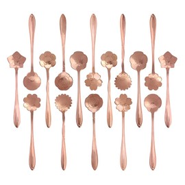 Snamonkia Set of 16 Stainless Steel Dessert Spoons for Coffee, Ice Cream and Tea, Flower Sugar Spoons 4.9 Inches for Demitasse Espresso (Rose Gold)