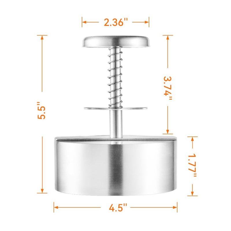 Brigii 304 Stainless Steel Burger Press - 4.5" Hamburger Patty