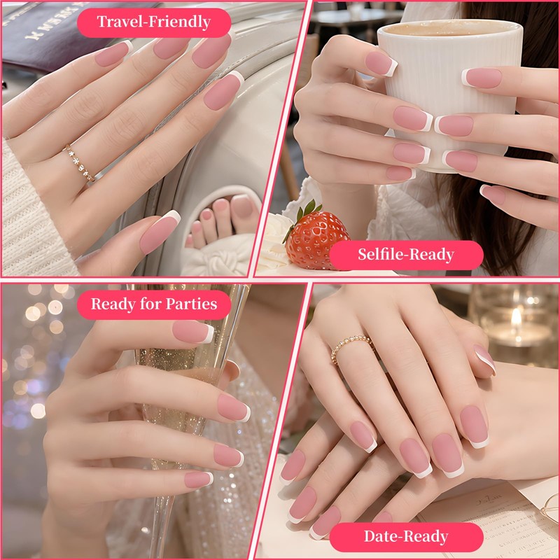 60 Pcs White French Tip Press on Nail, 15 Sizes