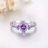 Dtup Anillo De Compromiso Corazón Morado Amatista Plata S925 Nf