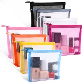 Fassave 8 Pack Mini Zipper Mesh Makeup Bags, Nylon Cosmetic Bags Toiletry Purse Travel Organizer Bags Inside Bag for Office Travel Organization (Widened-Multicolor, S)