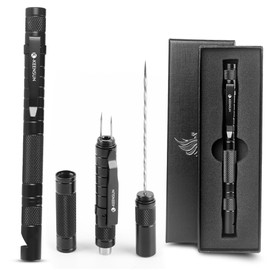 KEENSUN 6-in-1 Cigar Punch Pen Shape Tool Set Multitool with Cigar Punch(7mm), Cigar Draw Enhancer Cutter, Twin Nubber, Whistle and Clip (Black)