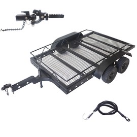 HOPLEX 1/10 RC Car Trailer Heavy-Duty Metal RC Trailer for 1/10 RC Crawler TRX4 TRX6 SCX10 Gen7 Gen8, Hitch Receiver and Kinetic Winch Strap Included