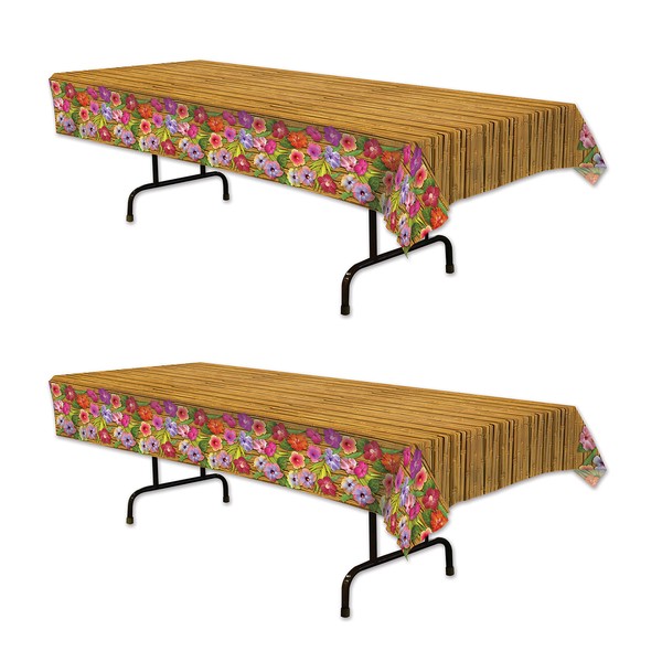 Beistle Luau Tablecovers – 2-Pack Tropical Hibiscus Print Plastic Tablecloths