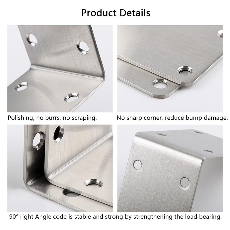 4 Pcs Corner Brackets, 70mm x 70mm x 49mm Stainless