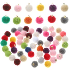 Beaded Earrings 60Pcs Faux Rabbit Fur Pom Pom DIY Fluffy Balls Pom Pom with Loop for Hats Keychains Scarves Gloves Bags Accessories Mixed Color Earring Cards for Selling