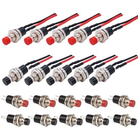 GTIWUNG Mini Push Button with Pre-Wired, Momentary Pressure Switch Lockless, 2 Pins 1A AC250V/3A AC125V SPST ON/OFF Button Switch, 7 mm Mounting Hole, Black & Red