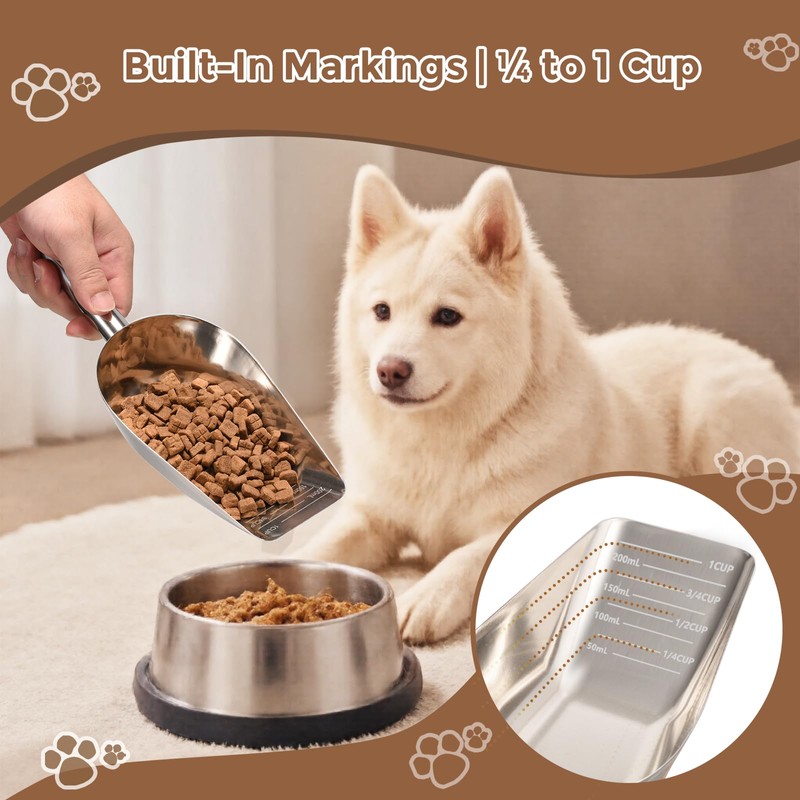 Mutclord Pet cat-dog food-scoop measuring 1-cup - Food-grade 304 stainless
