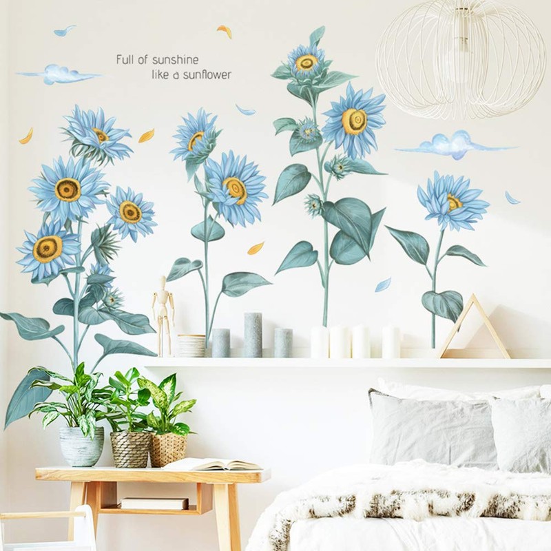 Fujitoya Blue Flower Sunflower Grass Wall Decal Wall Decor M0415
