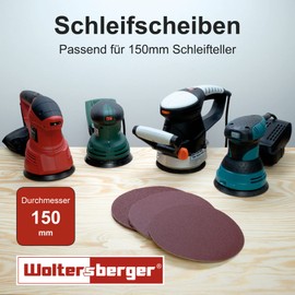 Woltersberger® Pack of 50 Eccentric Sanding Discs Diameter 150 mm Grit P100 No Hole in Red Sandpaper for Optimal Sanding, Ideal for Sanding Wood, Metal and Plastic