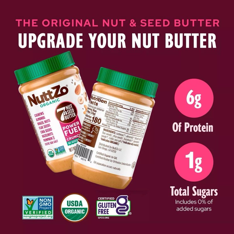 NuttZo Organic Power Fuel Crunchy 7 Nuts & Seeds Butter,