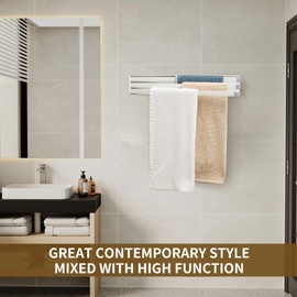 Swivel Towel Rack Thicken Metal 3-Arm Towel Bar Space Saving Wall Mounted Towel Holder with Rustproof Swing Out Towel Hanger for Bathroom Kitchen White