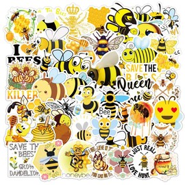 50 Pcs Bees Stickers, Cute Little Honey Bee Yellow Waterproof Vinyl Stickers for Water Bottles Laptop Computer Refrigerator Luggage for Teens Kids Girls