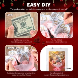 Thiccywoov Money Flower Bouquet Wedding Money Bouquet Kit for Cash Gift Cash Nosegay Flowers with Bag for Birthday Party Anniversary(Pink)