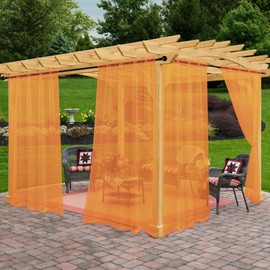 Awnmeow Outdoor Sheer Curtains for Patio Waterproof, 2 Panels Rod Pocket Indoor/Outdoor Voile Orange Sheer Curtain for Pergola, Porch, Cabana and Gazebo, Orange 52 x 84 Inch