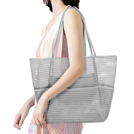 Mottace 2024 Mesh Tote Bag, Beach Bag, Lightweight, Waterproof Material, Pool Bag, Breathable, Storage Capacity, Hot Spring Bag, Swimming Bag, Foldable, Accessory Pocket, Toiletry Holder, Towels,