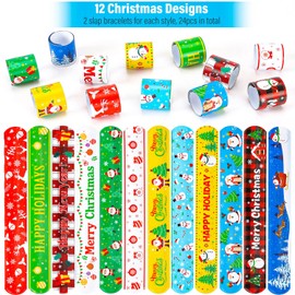 Mibor 48Pcs Christmas Slap Bracelets Christmas Silicone Bracelets, Christmas Classroom Gifts, Xmas Slap Wristbands Rubber Wristbands for Kids Girls Boys Christmas Party Favors Stocking Stuffers Gifts
