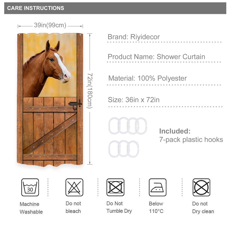 Riyidecor Stall Half Rv Horse Shower Curtain 36Wx72H Inch Rustic