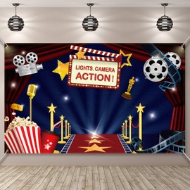 Hollywood Movie Theme Party Decorations Supplies, Large Fabric Hollywood Backdrop for Movie Night Birthday Party Event Awards Night Ceremony Photo Photography Booth Background, 72.8 x 43.3 Inch