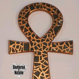 Mirror Mosaic Ankh Wall Art 12 inch tall. Handmade beautiful ankh for your home decor. Any color available. Golden Bronze color pictured. Wooden Wall-mounted Bedroom - Color: Old Gold