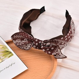 Knotted Bandana Headbands for Women Bandanna Print Bow Headband Hairband Brown Wide Top-Knot Turban Headband Headwraps Fashion Boho Western Fall Hair Accessories