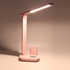 Qcwwy LED Table Lamp, 5 W Angle Adjustable LED Desk Lamp, Continuous Dimming, Touch Control, Soft Lighting with Pen Holder for Reading (Pink)
