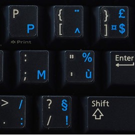 French AZERTY Keyboard Stickers with Blue Lettering ON Transparent (Clear) Background