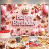 Pink Happy Birthday Backdrop Banner Pink Gold Photography Background for
