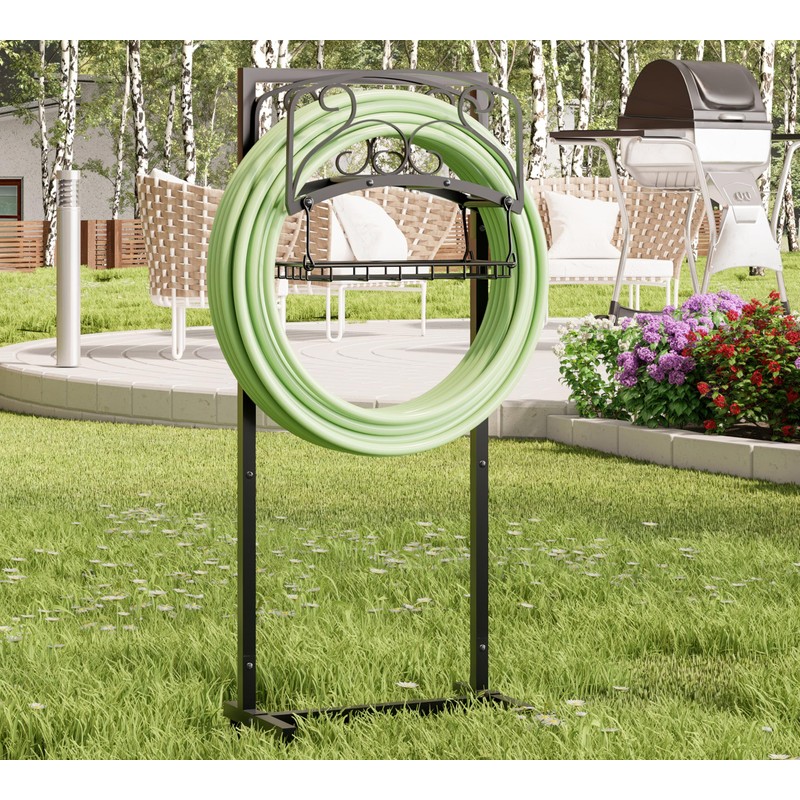 Kingson Portable Garden Hose Holder with Storage Basket - Heavy-Duty