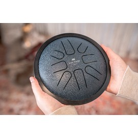 Sonic Energy Steel Tongue Drum – Small 7 Inch Tank Drum in G Minor – Stainless Steel Instrument for Meditation, Yoga, Kids – Including mallets and bag (SSTD2NB)