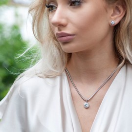 MATERIA by Matthias Wagner Round Cubic Zirconia Pendant 925 Silver with Necklace for Women, Sterling Silver, Cubic Zirconia